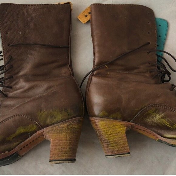 PS Kaufman  Brown Crosswalk Leather Block Heel Lace Up Ankle Boots Size 9.5 - Picture 3 of 7